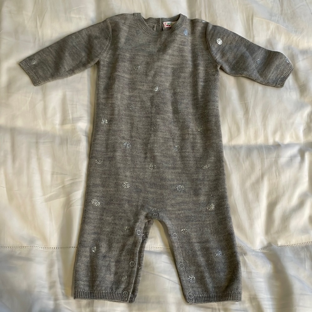 Bonpoint Romper - 6 months - Grey with Silver Polka Dots